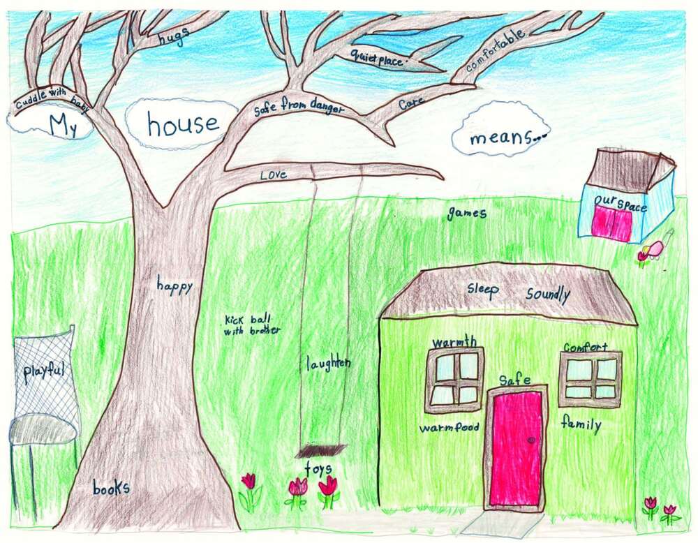 August What Home Means to Me Calendar Winner, artwork of a home and outdoor landscape. 